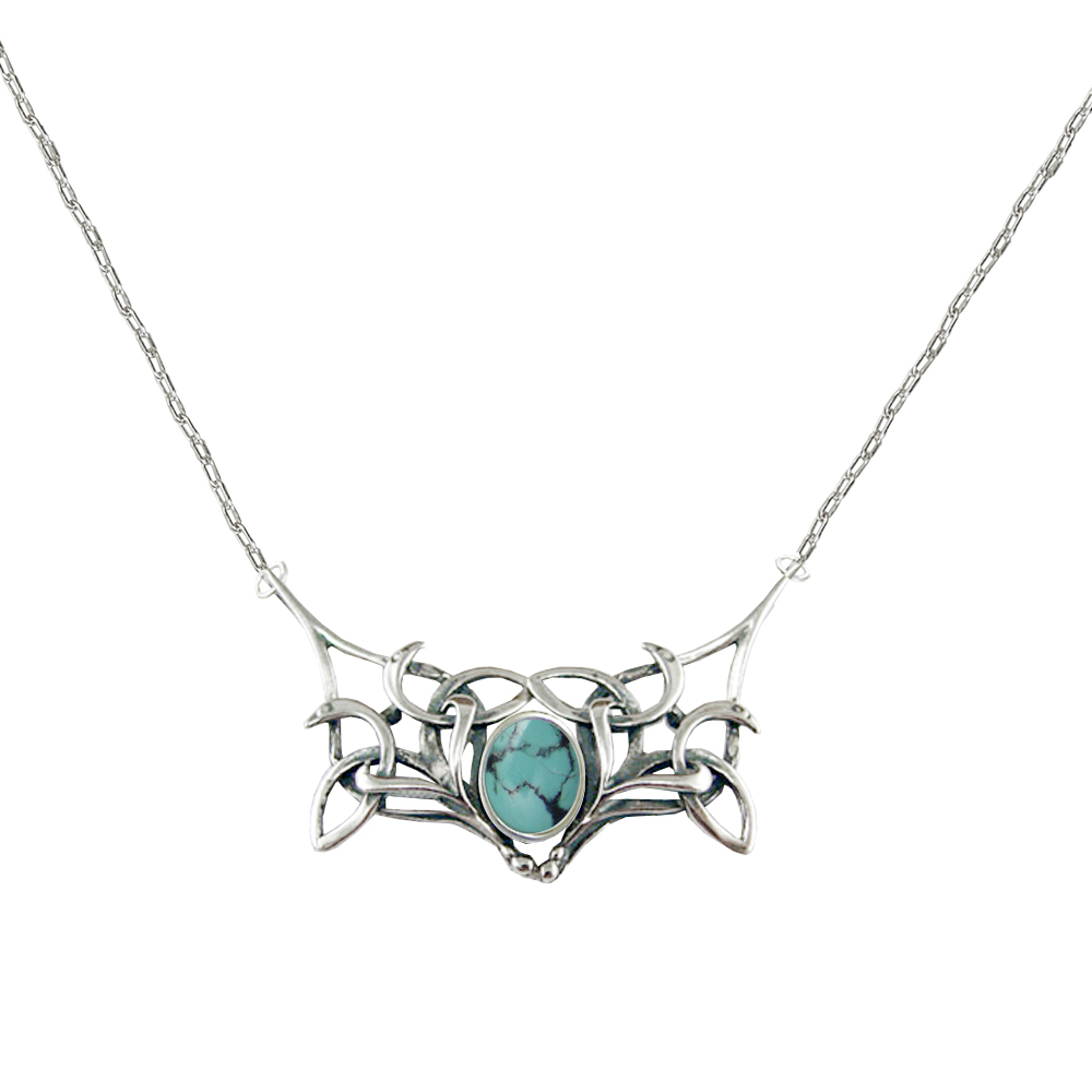 Sterling Silver Celtic Necklace Design from "The Book Of Kells" With Chinese Turquoise